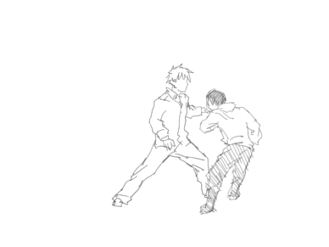 两人格斗的线条画